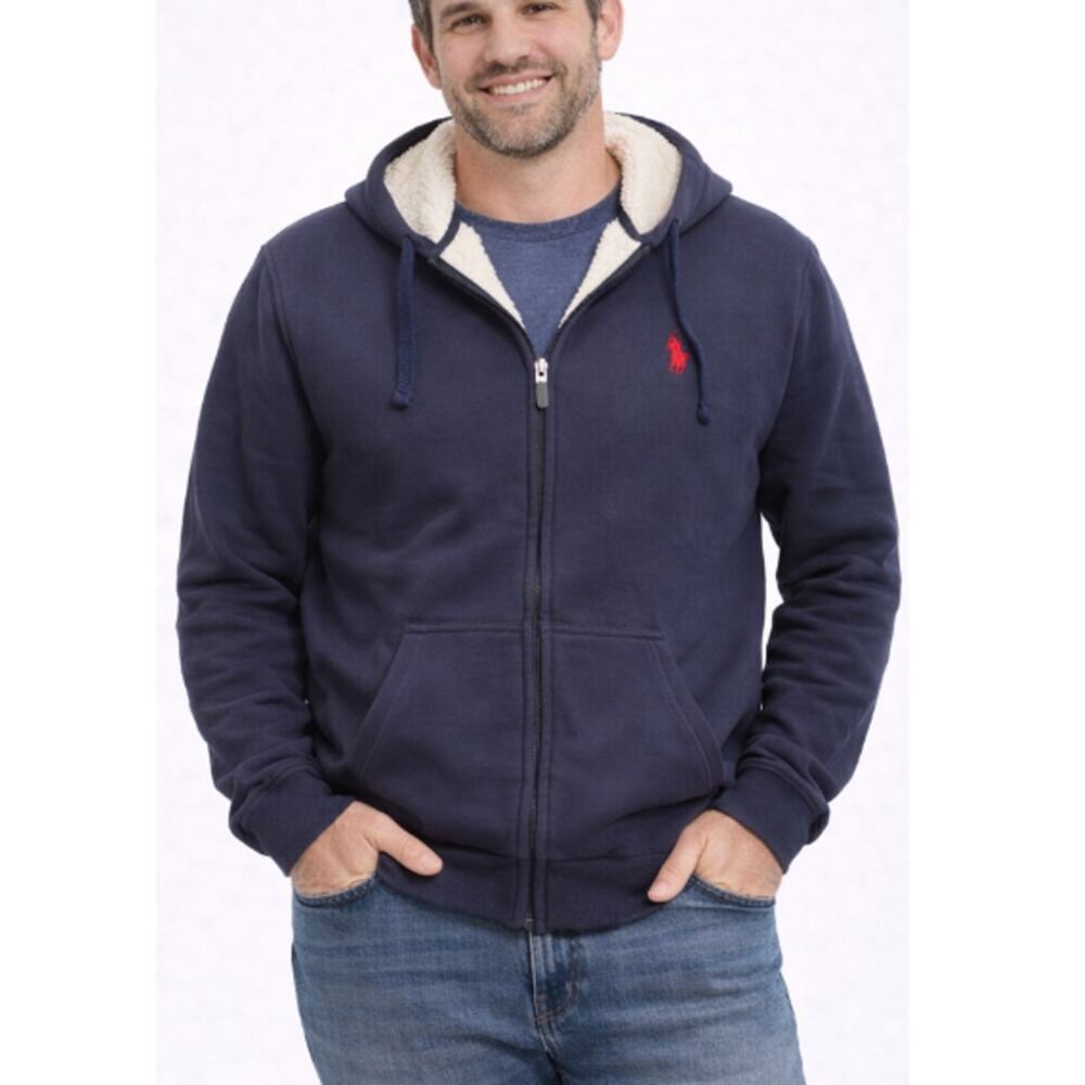 US Polo Assn. Men's Navy Solid Sherpa Lined Zip Up Hoodie Size XS